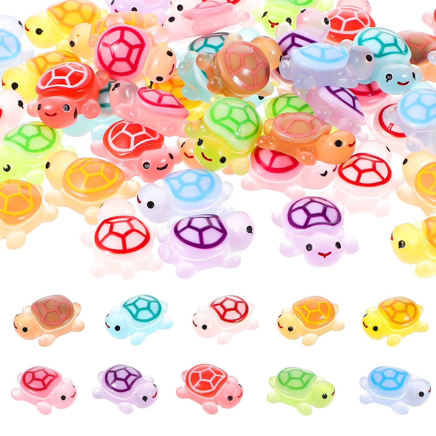 100 PCS Luminous Sea Turtles Mini Resin Turtles Figurines Tiny Ocean Animals Decoration Cute Turtle Figure Glow in The Dark for Animal Theme Party Doll House Garden Micro Moss Landscape Crafts