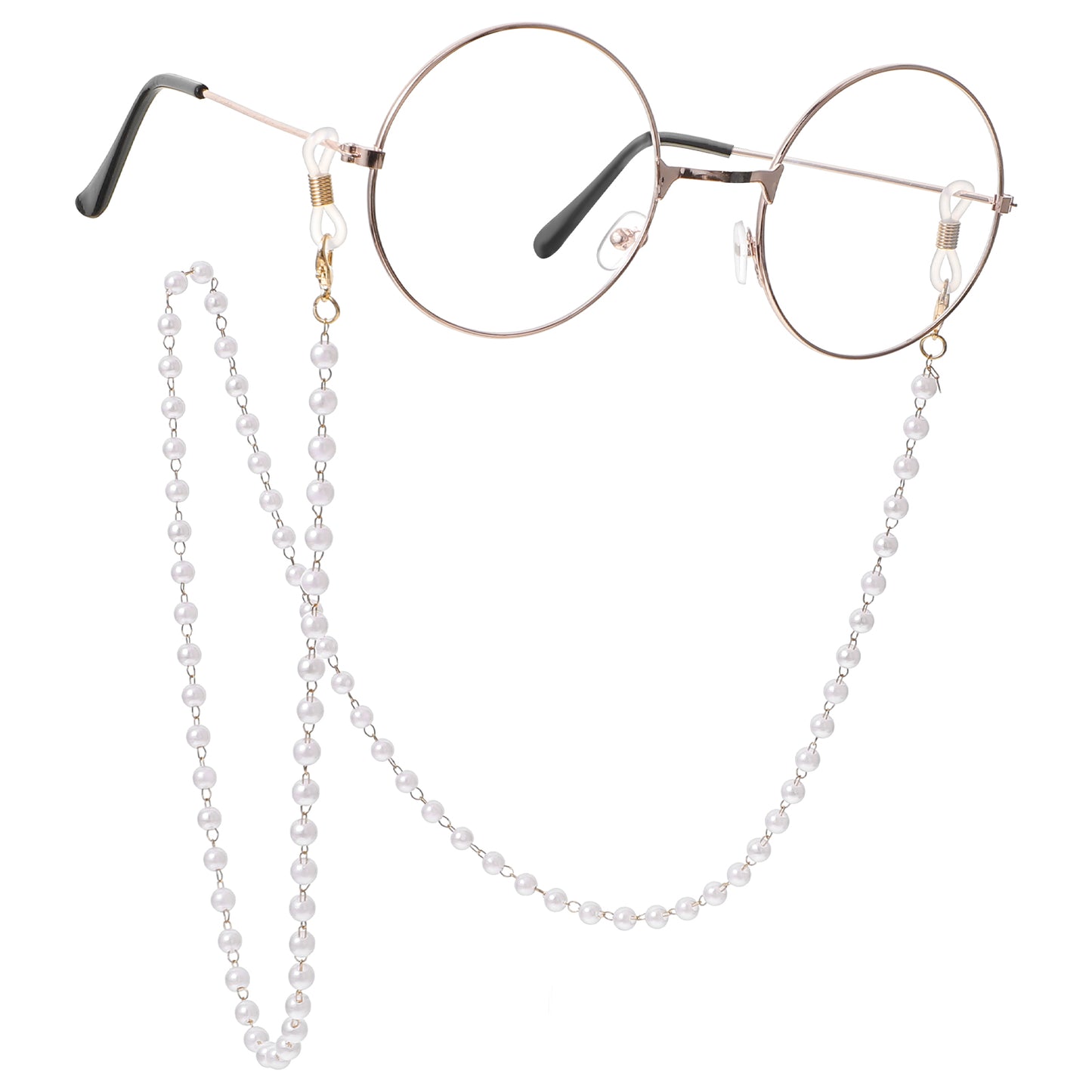 COMNICO Eyeglass Chains for Women, 5mm Pearls Beaded Eye Glasses Strap Cute Sunglasses Holders Around Neck Stylish Mask lanyard Necklace Reading Eyewear Retainer Prevent Loss