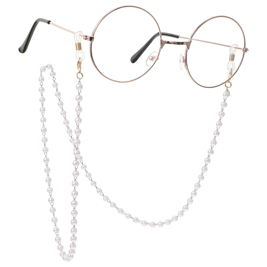 COMNICO Eyeglass Chains for Women, 5mm Pearls Beaded Eye Glasses Strap Cute Sunglasses Holders Around Neck Stylish Mask lanyard Necklace Reading Eyewear Retainer Prevent Loss