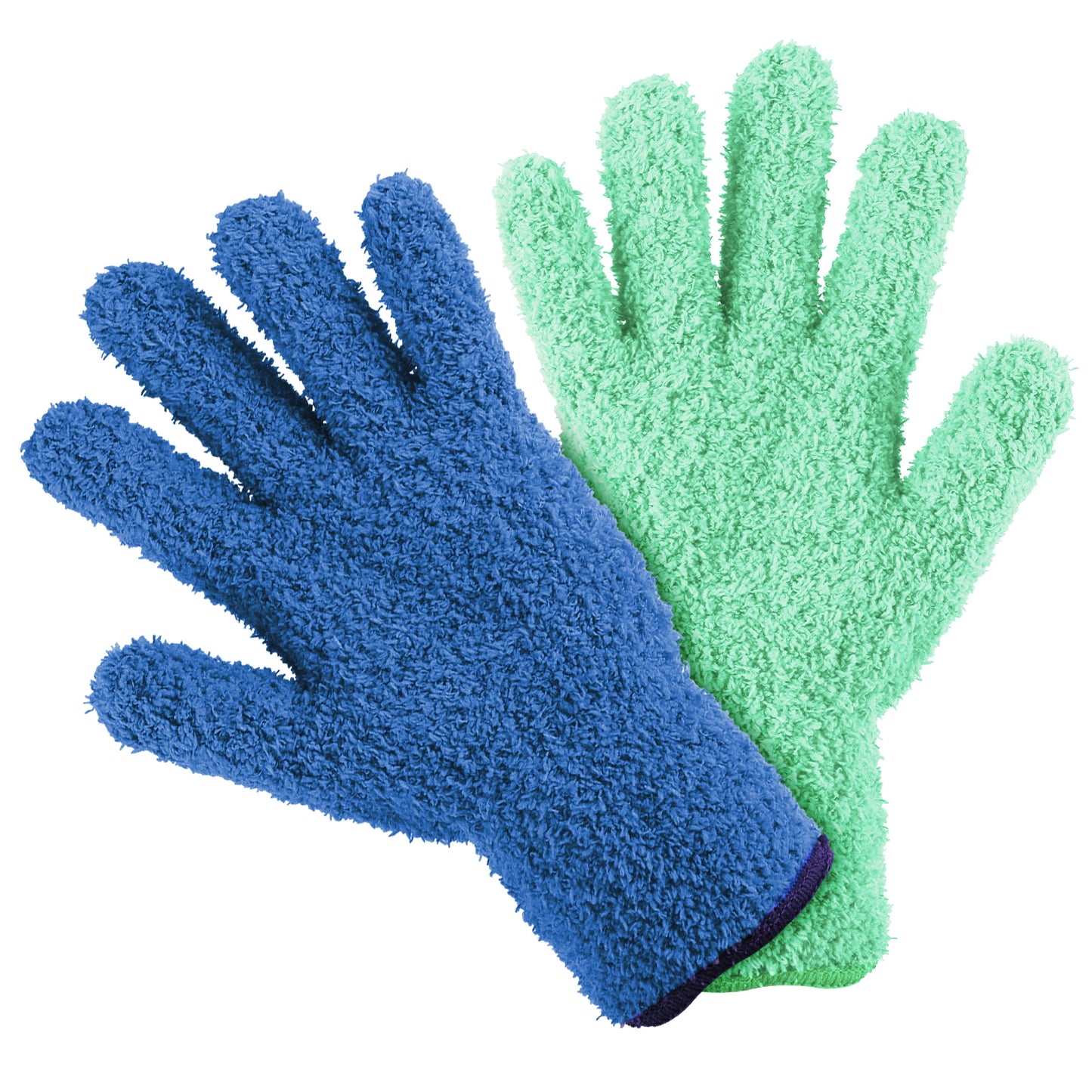 Wanmu 2Pcs Microfiber Dusting Gloves for Plant Dusting and Garden Care, Reusable Washable Leaf Cleaning Gloves Mittens for Car Blinds Furniture House and Small Objects (Green, Blue)