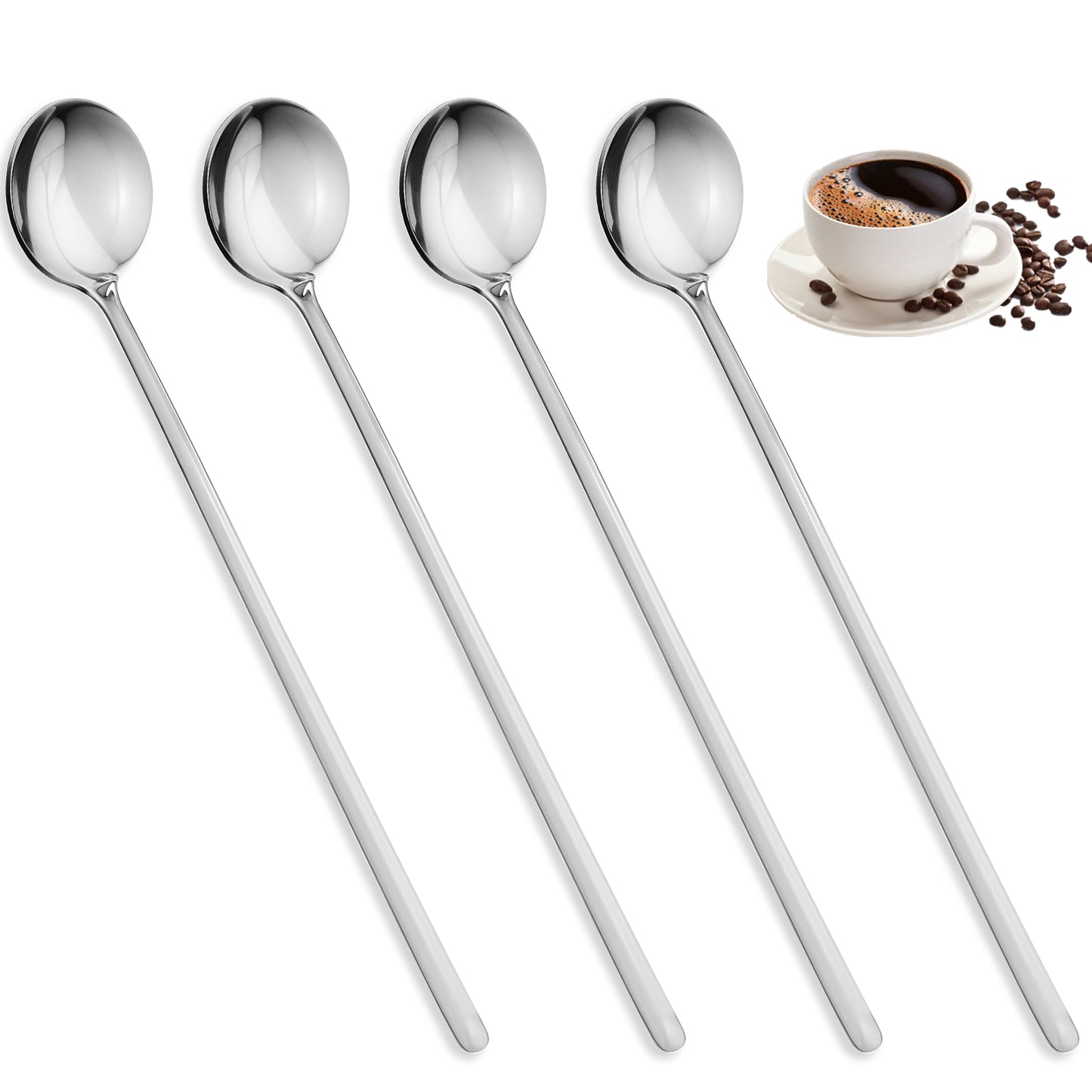 Wanmu 4Pcs Stainless Steel Coffee Spoons, 6.7 Inch Stirring Spoons, Iced Tea Spoon, Espresso Stirring Spoon, Long Spoons for Stirring, Dessert Spoon, Large Round Head Spoon