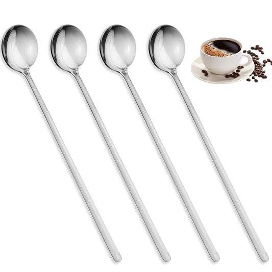 Wanmu 4Pcs Stainless Steel Coffee Spoons, 6.7 Inch Stirring Spoons, Iced Tea Spoon, Espresso Stirring Spoon, Long Spoons for Stirring, Dessert Spoon, Large Round Head Spoon