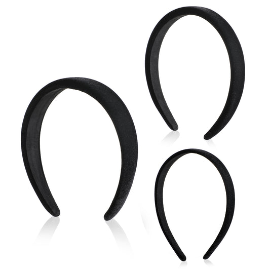 3Pcs Black Velvet Padded Headbands for Women Soft Simple Headband for Girls Plain No Teeth Thick Hoops Headbands Fashion Nonslip Solid DIY Hair Accessories for Halloween Christmas Valentine's Day