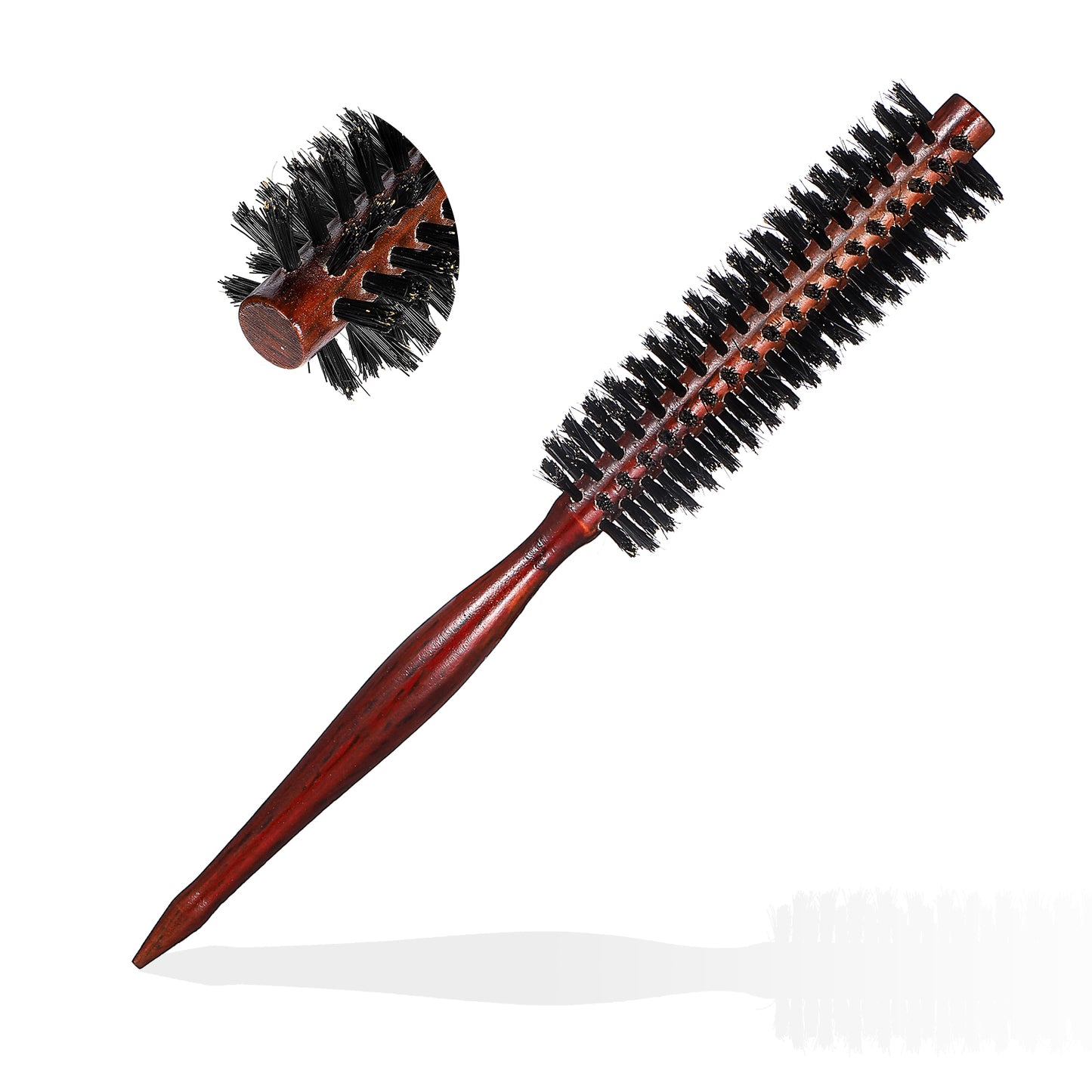 Wanmu Small Boar Bristle Round Brush, 1.3 inch Natural Portable Mini Round Hair Brush with Wood Handle for Women and Men's Fine, Thin Hair or Beards, Straightening Curling Volumizing Detangling