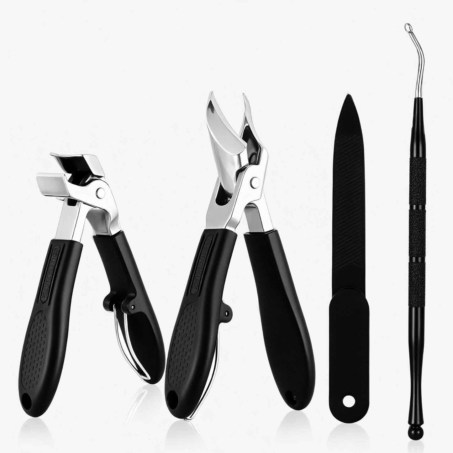 Gjinxi 4pcs Toenail Clippers for Seniors Thick Toenails, Heavy Duty Angled Head Beak Nail Cutter Adult Slanted Toe Clippers Set Stainless Steel Ingrown Toenail Cutter Long Handle for Men Women