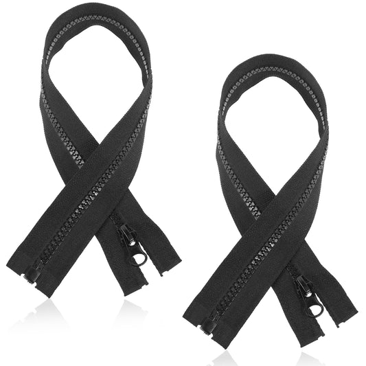 COMNICO 15 Inch Separating Jacket Zippers, 2 Pcs Resin Zipper Seeking Invisible Zipper Black Molded Plastic Zippers DIY Sewing Tools for Sewing Coat Jackets Clothes