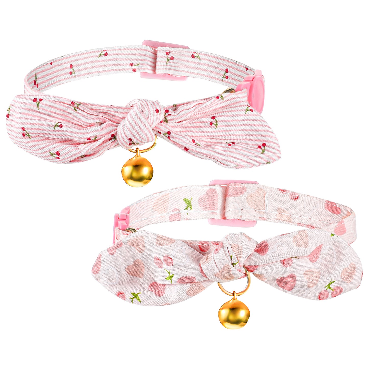 2Pcs Cat Collar Pink Bowtie Cat Collar Adjustable Kitten Collars with Bell Breakaway Pet Collar Charms Pet Collar Cat Supplies Accessories for Boy Cats and girl Cats