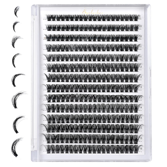 Wanmu 240 Pcs Fairy Lash Extensions Clusters, 3D Black Lash Clusters False Eyelashes Individuals Eyelash Cluster D Curl 14mm/16mm DIY Colorful Eyelash Kit (No Glue) (Black)