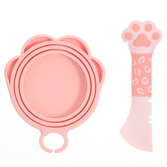 Sibba Cat Food Can Lid Cover Spoon Pet Food Can Lids Opener Cute Paw Shape One Lid One Spoon Pack Spatula Silicone Dog Storage Openers Universal Feeding Watering Supplies for Dog Cat Wet Dry