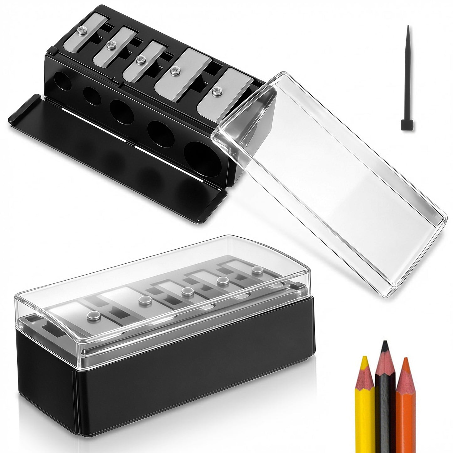 2Pcs Makeup Pen Sharpener 5 Hole Cosmetic Pen Sharpener with Plastic Lid Stainless Steel Blades Multiple Sizes Eyeliner Lip Liner Sharpeners Cosmetic Manual Tool for Women Lip Liner Eyeliner Brow Pens