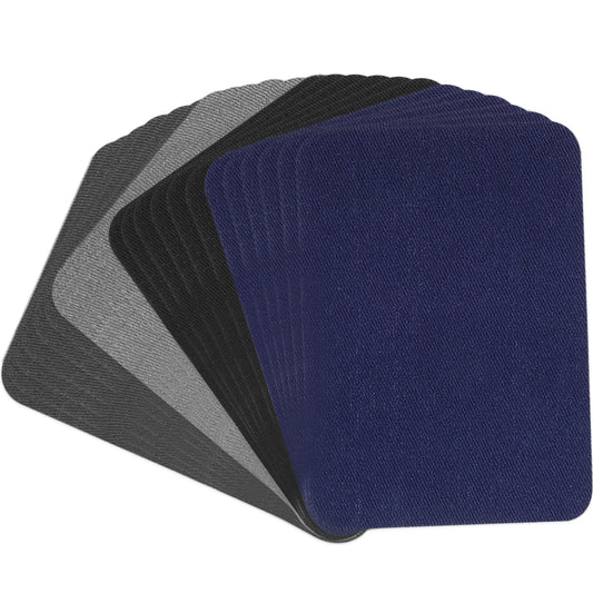 Wanmu 24Pcs Iron-on Patches, Fabric Iron on Repair Patch, Premium Quality Denim Decorating Kit for Clothing Inside and Outside Sew - Dark Grey, Light Grey, Dark Blue, Black(4.13" × 3")