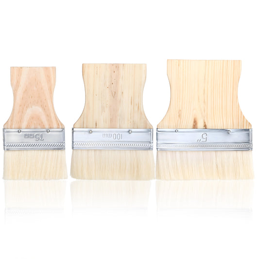 Wanmu 3 Paint Brushes for Acrylic Painting, Large Wool Flat Paddle Paint Brush Set with Poplar Handle, Wide Craft 3/4/5 Inch Paintbrushes for Art, Epoxy, Varnish, Resin, Stain, Glue, and Oil Paint