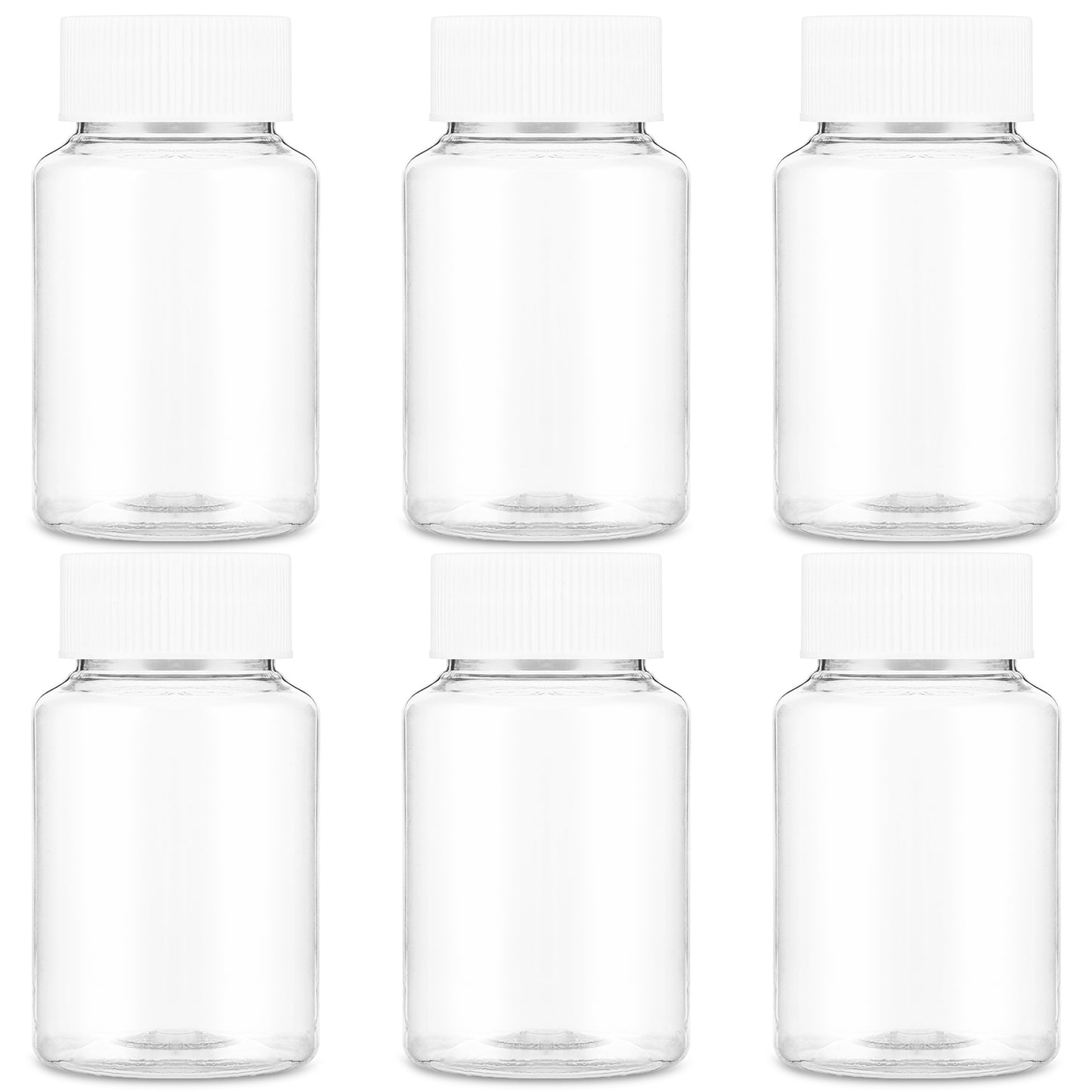Sibba Clear Pill Bottle 6 Pcs Empty Medicine Organizers 150ML Jar Powder Box Storage Transparent Reagent Containers Plastic Dispenser Leak Proof Caps Receptacle for Toiletries Counter Labels