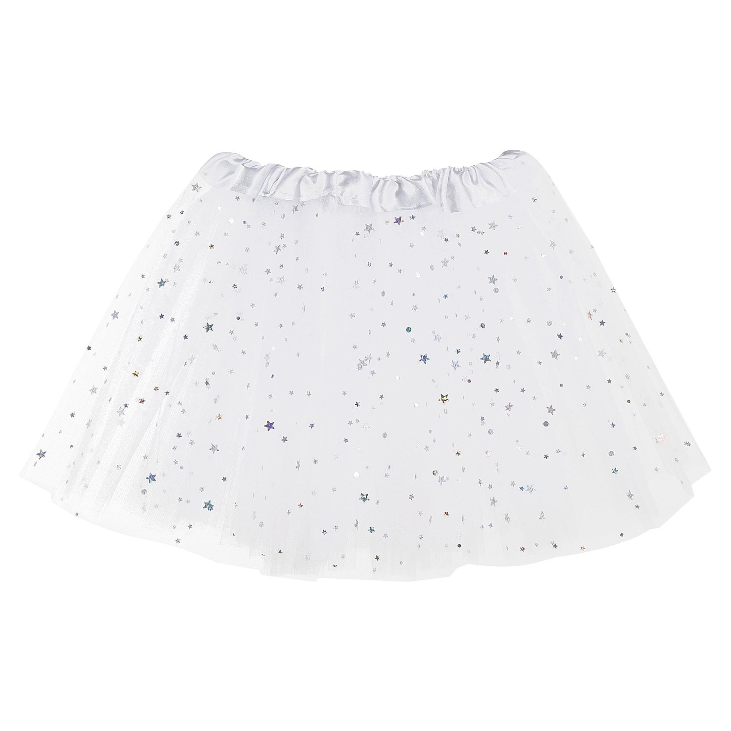 Sibba Princess Skirt Sparkle Sequin Tutu Skirt 3 Layered Tulle Summer Star Skirts Elastic Waistband Fancy Dress White Underskirts for Girls Toddler 2-7 Years Party Dance Cosplay Birthday Photography