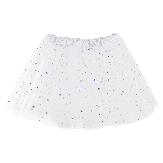 Sibba Princess Skirt Sparkle Sequin Tutu Skirt 3 Layered Tulle Summer Star Skirts Elastic Waistband Fancy Dress White Underskirts for Girls Toddler 2-7 Years Party Dance Cosplay Birthday Photography