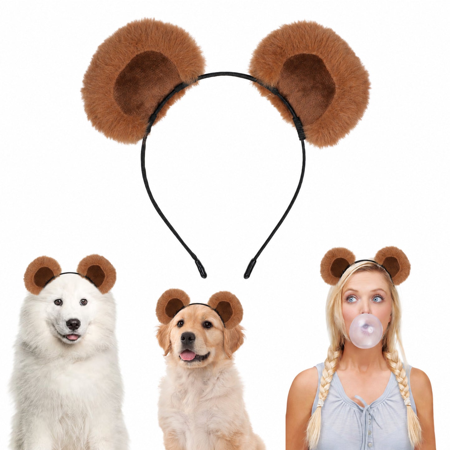 Ptwola Bear Ears Headband Brown Cute Animals Hairband Fluffy Party Hairband