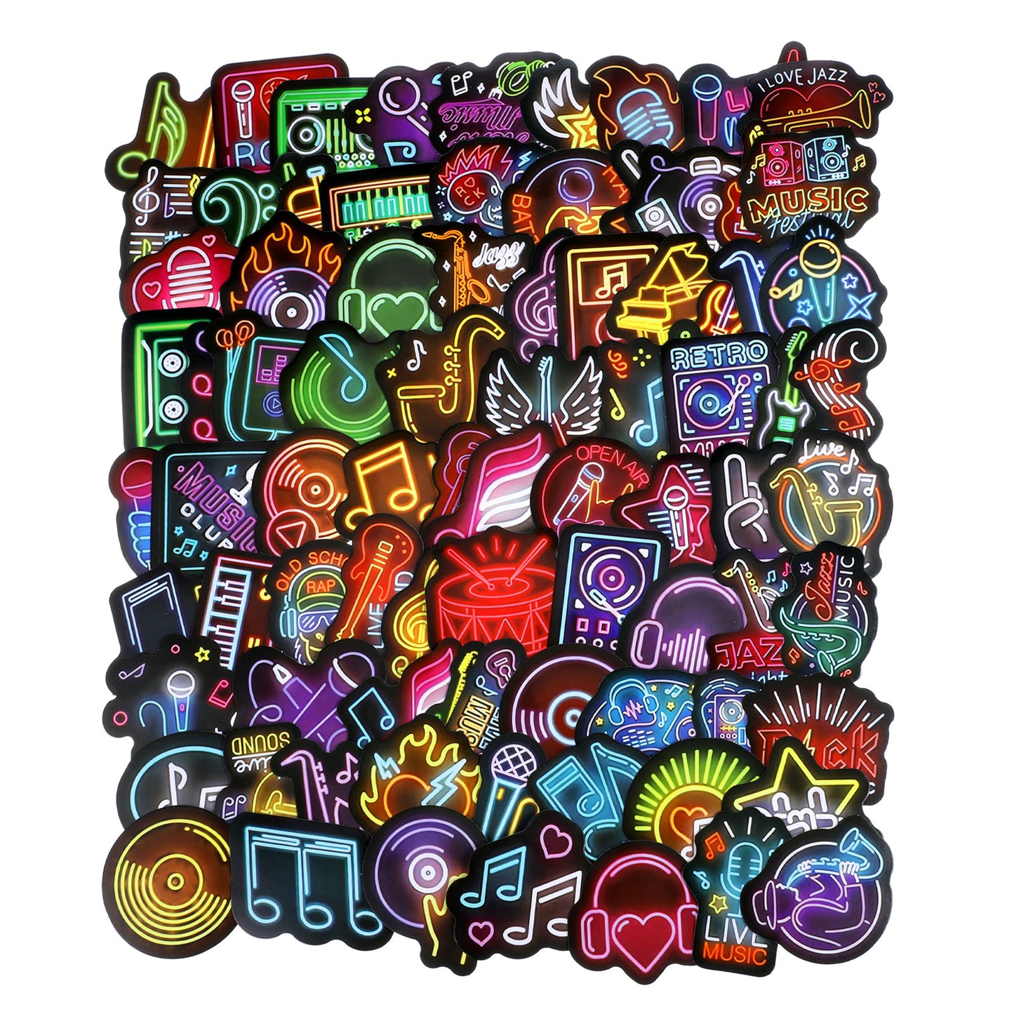 ElevateTech 100Pcs Cool Neon Stickers Music Stickers Waterproof Vinyl Sticker Rock and Roll StickersMusic Band Decor Party Favors Birthday Party Decorations for Water Bottle Luggage Helmet