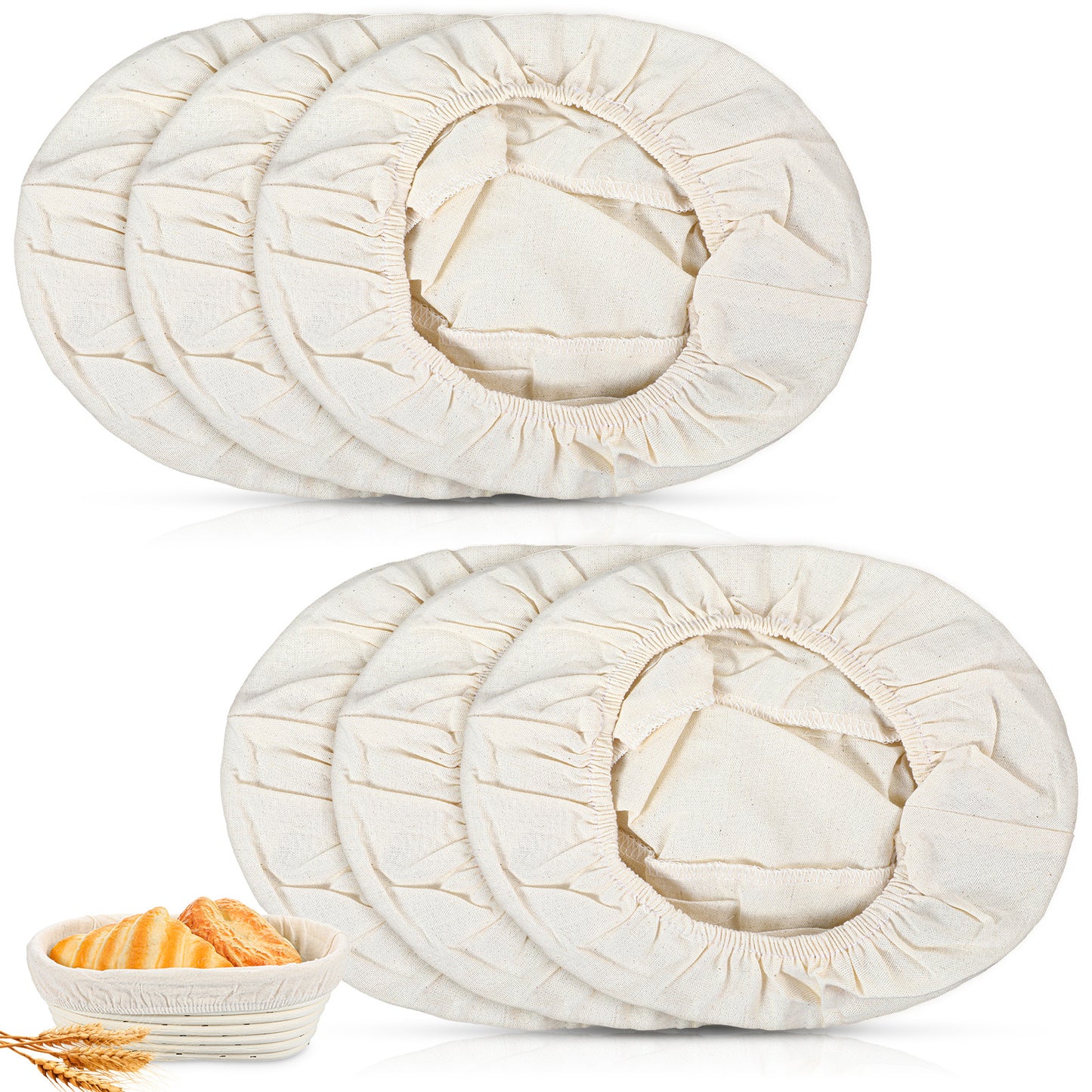 Wanmu 6PCS Bread Proofing Basket Liner Cloth, 10 Inch Natural Rattan Baking Dough Cover, Reusable Round Sourdough Proofing Basket Cloth Liner for Bread Bowl, Batton Sourdough Baskets