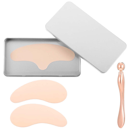 Dimeho 3 Pcs Reusable Wrinkle Patch Silicone Forehead Wrinkle Mask Plump Wrinkles Lines No Adhesive Under Eye Pad for Puffy Eyes Dark Circles Beauty Eyecare Tin Case Eye Cream Applicator
