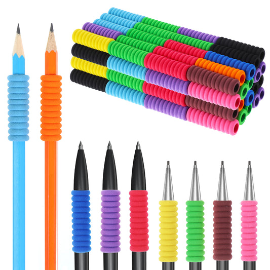 50Pcs Pencil Finger Grips for Kids Handwriting, Ergonomic Sponge Pencil Grippers, Writing Tool with 10 Grooves, Mixed Colors Foam Pen Grips for Kids Toddlers Adults