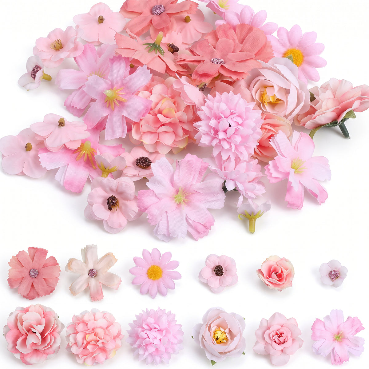 ElevateTech Faux Flower Heads, 50 Pcs Small Artificial Flowers for Crafts