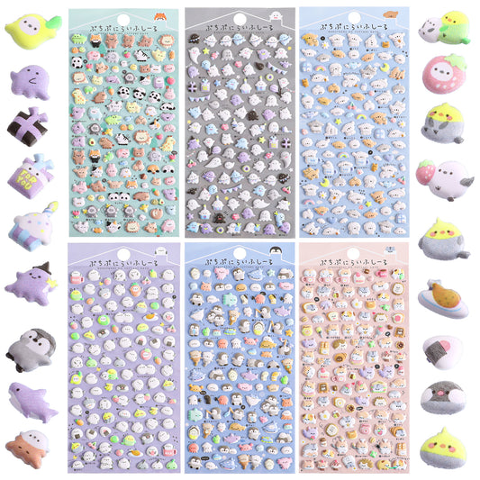 Cute Puffy Stickers for Kids 600+, 3D Tiny Micro Bulk Sticker Set for Girls Adults, Removable Cute Stickers Includes Kawaii Japanese Cartoon Ghost Animal Cat Dog Birds for Phone Case (6 Sheets)
