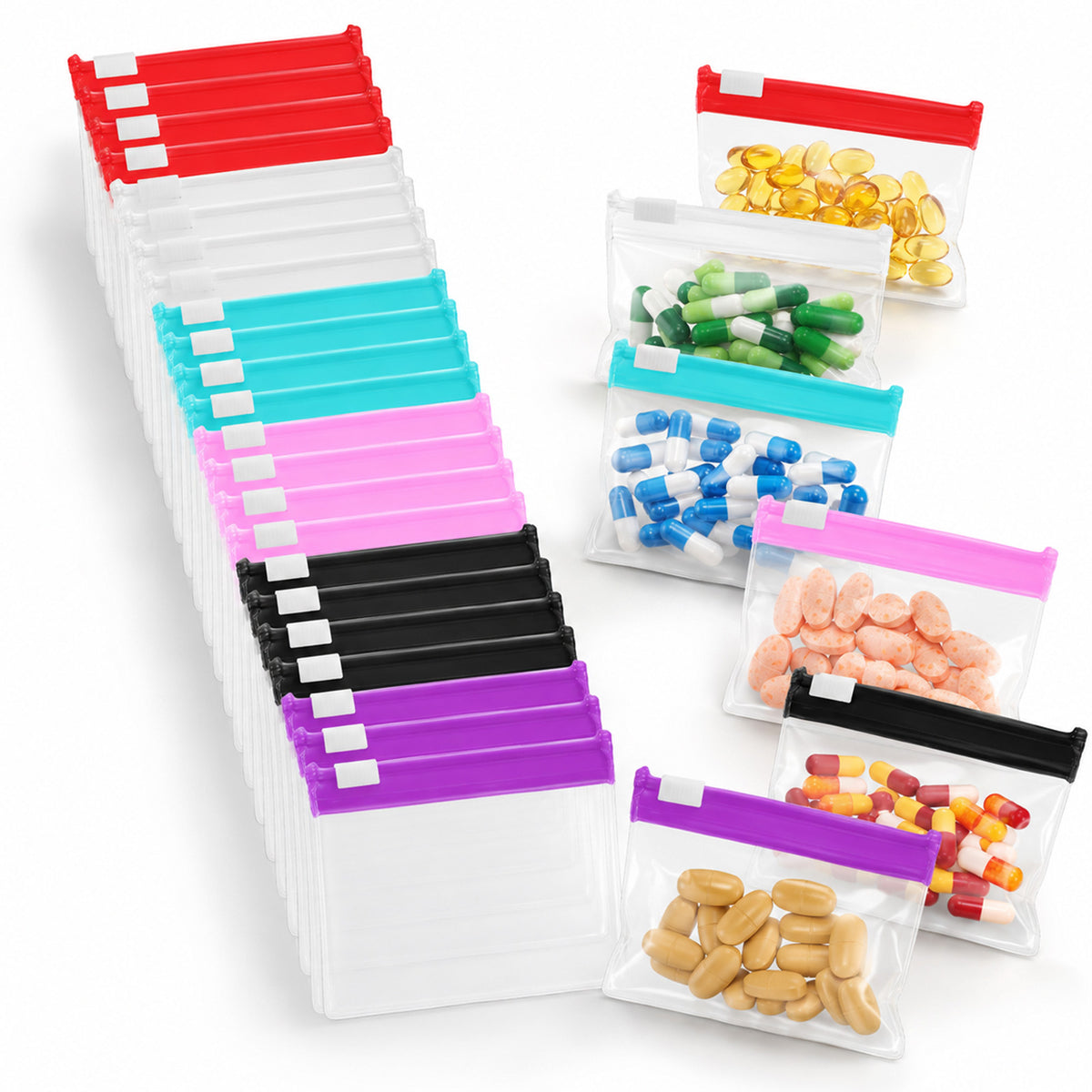 24 Pcs Zippered Pill Pouch Reusable Clear Self-Sealing Medicine Bags