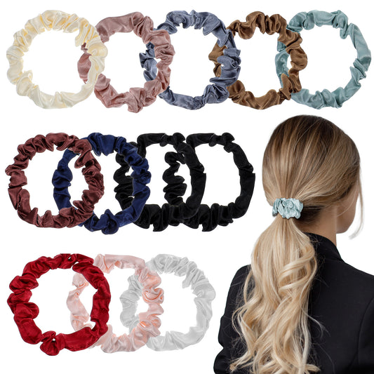 Wanmu 12 Pcs Satin Silk Small Scrunchies, Soft Silk Hair Tie, Elastic Ponytail Holders, Satin Hair Accessories for Women and Girls