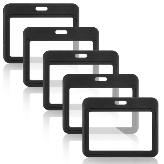 Wanmu 5Pcs Horizontal ID Badge Holder, Double-Sided Plastic Transparent Windows Hard Card Holder, Social Security Card Protector, Waterproof Badge Holder for Office School ID Credit Card