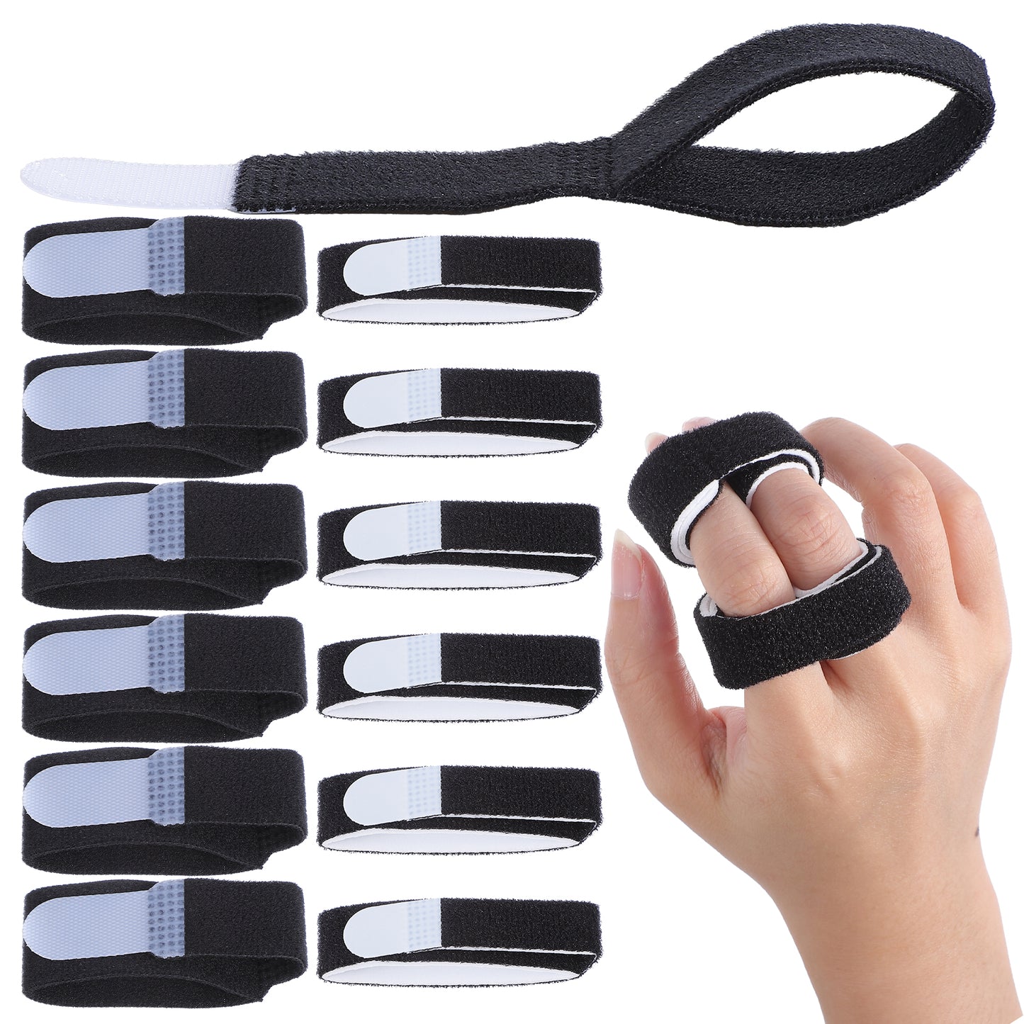 Wanmu 12pcs Buddy Straps for Fingers Adjustable Finger Buddy Straps Broken Pinky Toe Splint Reusable Arthritis Finger Splint Rings for Broken, Sprained, Fractured Fingers (Large & Small)