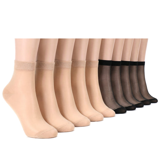 Sibba 10 Pairs Nude Ankle Socks High Sheer Socks Breathable Stocking Sock Summer Premium Nylon Reinforced Toes Comfortable Silk Sock for Women