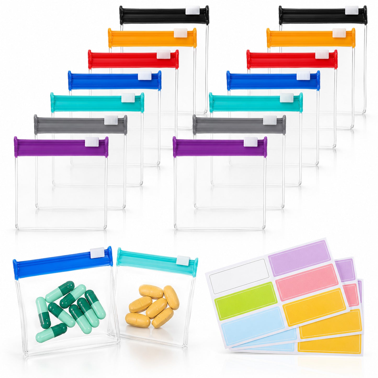 Hpmjz 14Pcs Pill Pouch Bag Set Medicine Bag for Travelling with Slide Lock