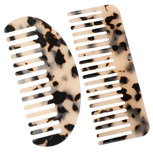 3Pcs Large Hair Detangling Comb Portable Cellulose Acetate Wide Tooth Comb Leopard Purse Comb No Handle Pocket Size Tortoise Hair Comb Fine Dressing Comb for Women Wet Dry Thick Curly Wavy Long Hair