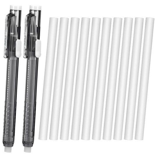 Sibba 12 Pcs Retractable Mechanical Eraser Pen Pen-Style Erasers Precise Erasing Pens White Pencil Eraser Refill Correction Products for Painting Writing Office Daily (2Pcs Erasers+10Pcs Refills)