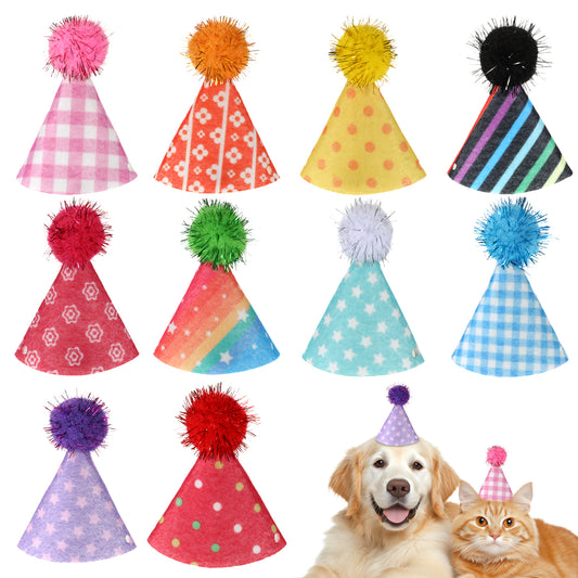 Wanmu 10 Pcs Dog Birthday Hat Set for Small Cat, Mini Party Hats for Holiday Wedding Party Christmas, Kittens Animals Dolls Puppy Rabbit Grooming Costume Accessories (3.2 Inch)