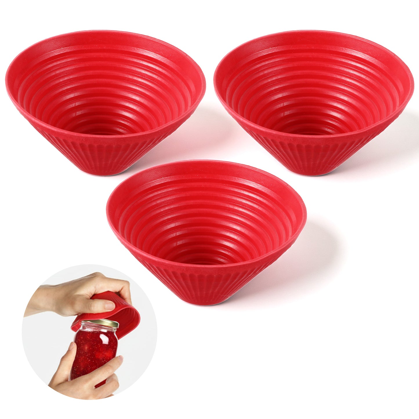 Sibba 3 PCS Rubber Jar Openers Non-Slip Jar Opener Gripper for Seniors with Arthritis Weak Hands Red Silicone Kitchen Lid Cap Opener Pads Multi-Function Coasters Heat Insulation Mats for Opening Jars