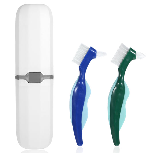 2 Pcs Denture Brush Multi-Layered Hard Bristles Toothbrush Portable Dental Cleaning Tools Double Sided Retainer Brushes with Case for Travel Camping Outdoor Gym Dental Care