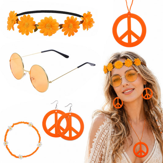 Wanmu 5Pcs Hippie Accessories for Women 60s70s Hippie Costume Accessory Set