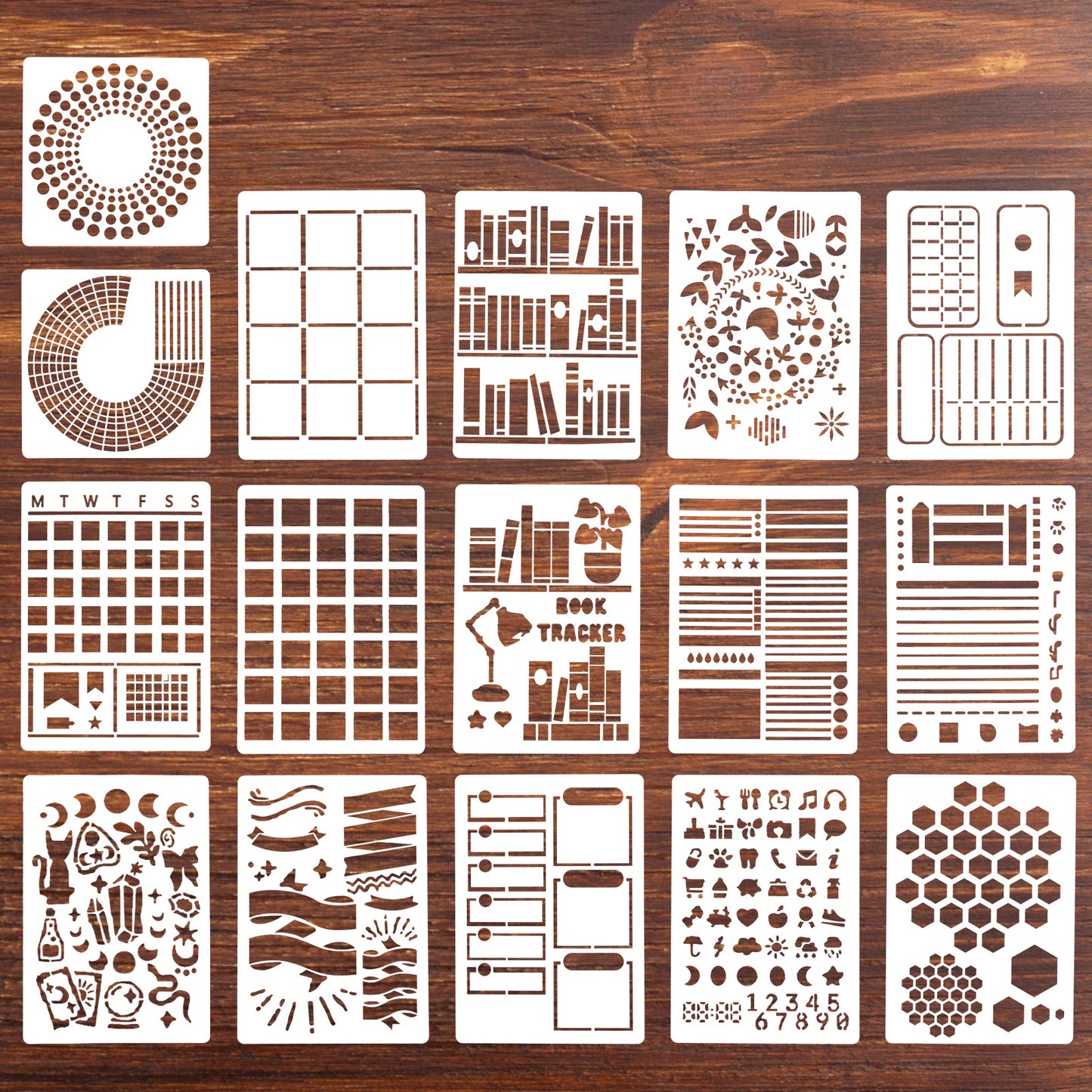16 Pcs Journal Stencils Planner Stencils Happy Planner Stencil Reusable Stencil Crafts Planners Drawing Painting Template for Journaling DIY Drawing Notebook Cards Art Scrapbook