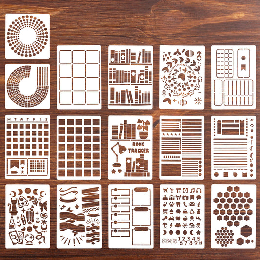 16 Pcs Journal Stencils Planner Stencils Happy Planner Stencil Reusable Stencil Crafts Planners Drawing Painting Template for Journaling DIY Drawing Notebook Cards Art Scrapbook