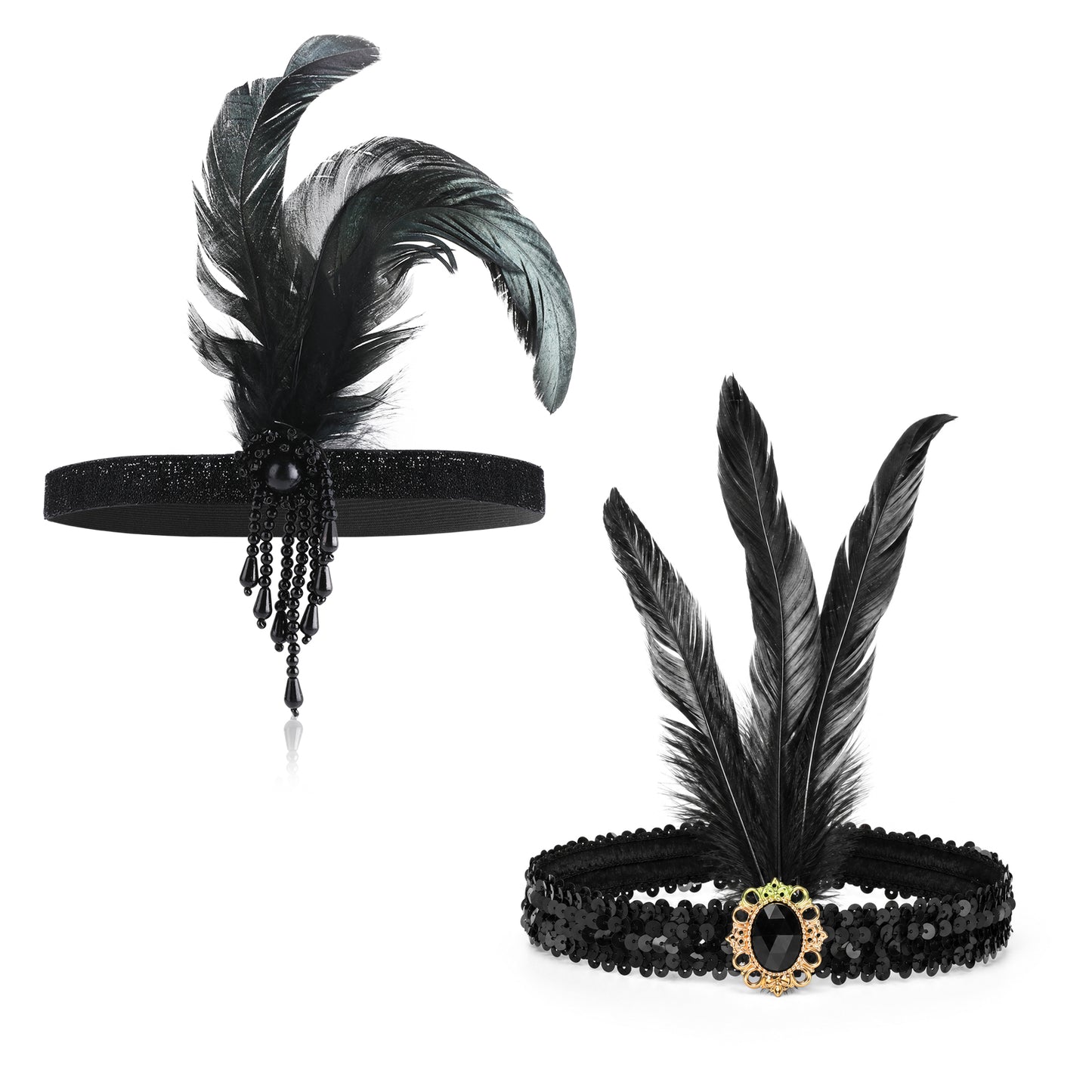 ElevateTech 1920s Flapper Headband, 2 Pcs Flapper Feather Headpiece