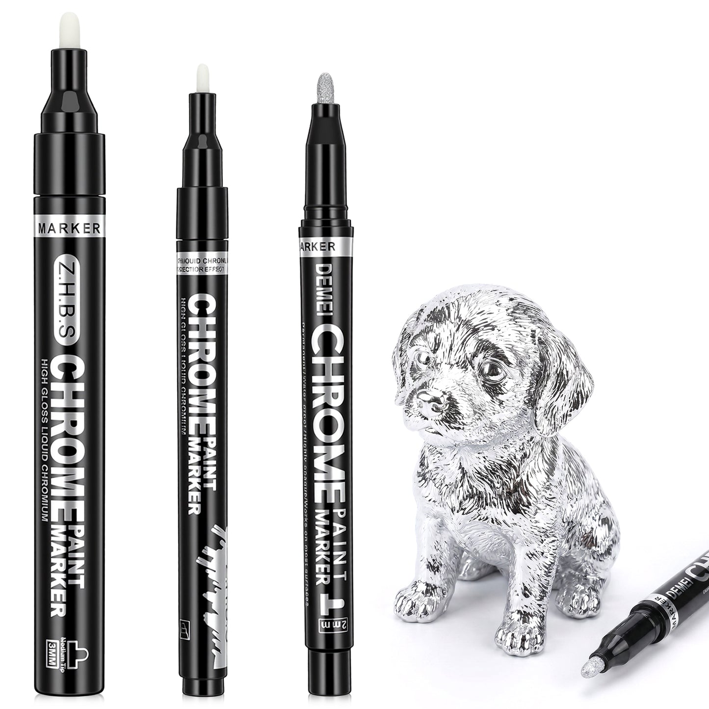 FNANJWQ 3 Pcs Silver Liquid Mirror Chrome Markers, Permanent Reflective Metallic Paint Pen, High Gloss Car DIY Model Painting Pens, Silver Chrome Paint Pen for Plastic Metal Glass