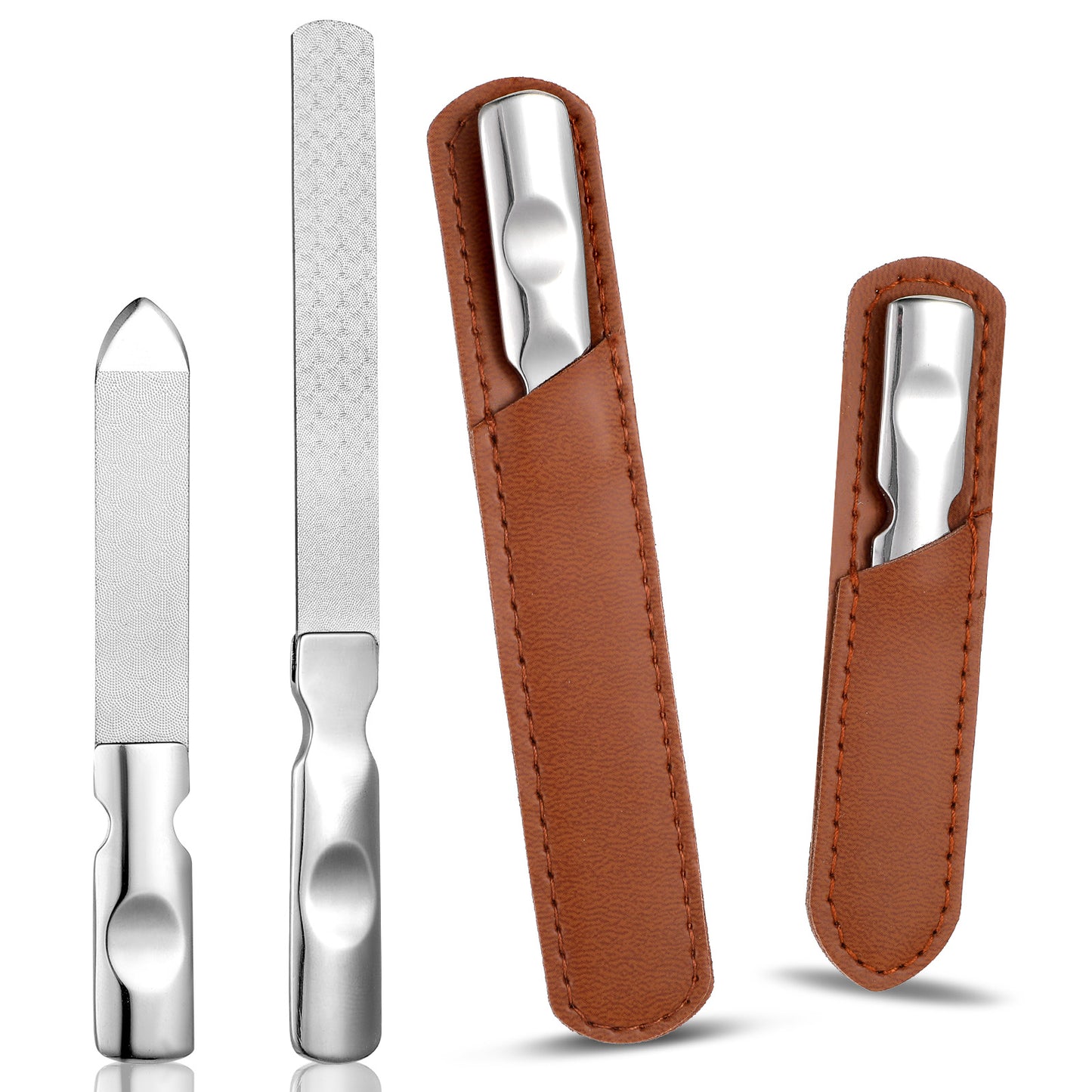 Wanmu 2Pcs Metal Nail File, Stainless Steel Nail Trimmer with Leather Case, Heavy Duty Double Sided Toenail File for Thick Toenails, Professional coarse Nail File for Men Women, Home Salon, Travel