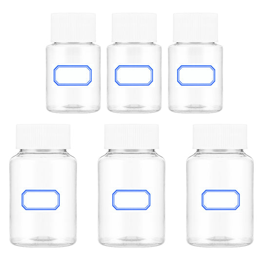 6Pcs Clear Pill Bottle Empty Plastic Pill Containers Medicine Reagent Chemical with Screw Caps Wide Mouth Lab Bottle Sealed Leak-Proof for Capsules Vitamins Containers with Labels Travel
