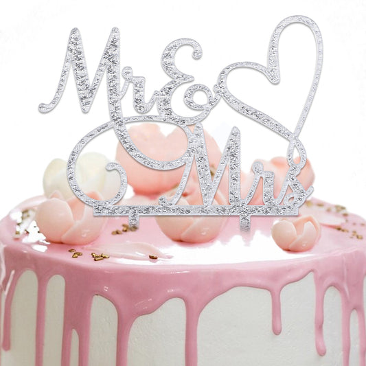 Sibba Mr and Mrs Cake Topper Decoration Glitter Wedding Cake Topper Anniversary Cupcake Picks Party Decorations Supplies Card Decor Pantry Staples Cooking Baking for Bride Groom Engagement