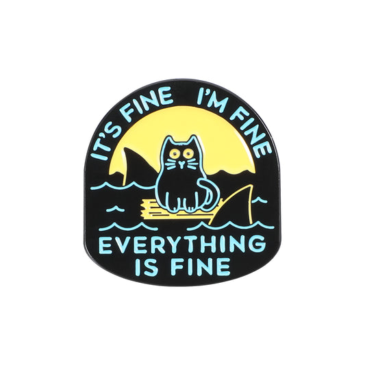 Cute Enamel Pin I'm Fine Cat Brooch Alloy Cartoon Animal Dice Lapel Pins Funny Cat Clip Decoration Badges for Backpacks Clothes Jackets Bags Hat Christmas Valentine's Day Gift