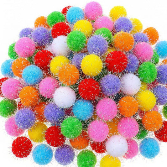 Wanmu 60 Pcs Cat Pom Pom Balls, 1.6 inches Assorted Color Glitter Interactive Cat Toys, Extra Large Flash Ball Fuzzy Sparkle Balls, for Kitten Play Exercise and Entertainment