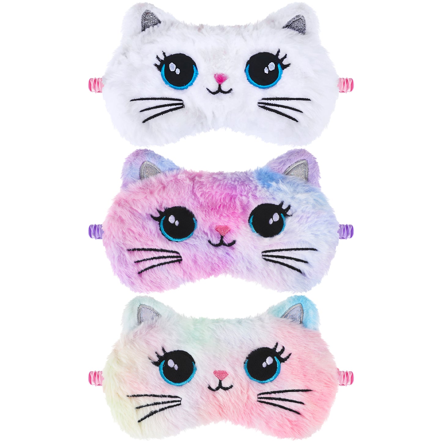 3 Pcs Plush Eye Mask Soft Sleeping Blindfold Eye Cover Comfortable Cute Animal Colorful Sleeping Mask Satin Nap Night Eyeshade Cover Rainbow Faux Fur Eye Shade for Women Men Travel Nap Sleeping