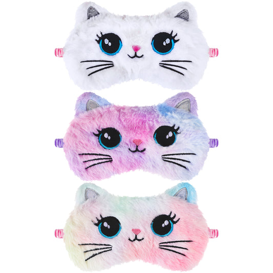 3 Pcs Plush Eye Mask Soft Sleeping Blindfold Eye Cover Comfortable Cute Animal Colorful Sleeping Mask Satin Nap Night Eyeshade Cover Rainbow Faux Fur Eye Shade for Women Men Travel Nap Sleeping
