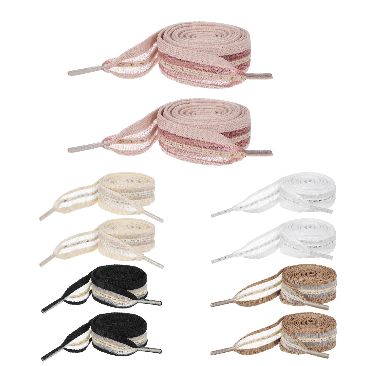 YUXIANLB 5 Pairs Transparent Striped Shoe Laces, Wide Soft Ribbon Shoestrings Flat Lace Sneakers Athletic Running Boot Strings Shoelaces for Kids Adults Women Girls